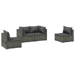 Set Divani da Giardino 4 pz con Cuscini in Polyrattan Grigio