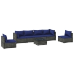 Set Divani da Giardino 7 pz con Cuscini in Polyrattan Grigio