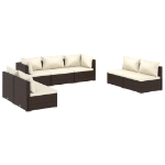 Set Divani da Giardino 7 pz con Cuscini in Polyrattan Marrone