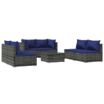 Set Divani da Giardino 7 pz con Cuscini in Polyrattan Grigio