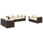 Set Divani da Giardino 7 pz con Cuscini in Polyrattan Marrone