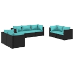 Set Divani da Giardino 7 pz con Cuscini in Polyrattan Nero