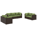 Set Divani da Giardino 7 pz con Cuscini in Polyrattan Marrone