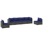 Set Divani da Giardino 6 pz con Cuscini in Polyrattan Grigio