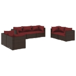 Set Divani da Giardino 7 pz con Cuscini in Polyrattan Marrone