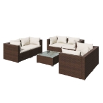 Set Divani da Giardino 7 pz con Cuscini in Polyrattan Marrone