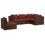 Set Divani da Giardino 5 pz con Cuscini in Polyrattan Marrone