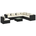 Set Divani da Giardino 8 pz con Cuscini in Polyrattan Nero