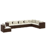 Set Divani da Giardino 8 pz con Cuscini in Polyrattan Marrone