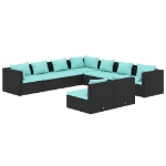 Set Salotto da Giardino con Cuscini 9pz Nero in Polyrattan