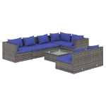 Set Divani da Giardino 8 pz con Cuscini in Polyrattan Grigio