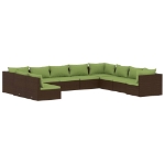 Set Divani da Giardino 10 pz con Cuscini in Polyrattan Marrone