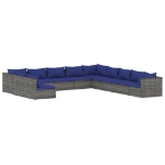 Set Divani da Giardino 11 pz con Cuscini in Polyrattan Grigio