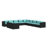 Set Mobili da Giardino 11 pz con Cuscini in Polyrattan Nero