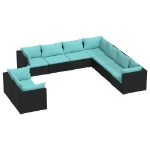 Set Salotto da Giardino con Cuscini 9pz Nero in Polyrattan