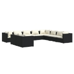 Set Salotto da Giardino 10pz con Cuscini in Polyrattan Nero