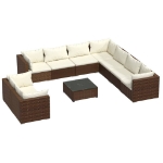 Set Divani da Giardino 10 pz con Cuscini in Polyrattan Marrone