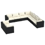 Set Salotto da Giardino con Cuscini 9pz Nero in Polyrattan