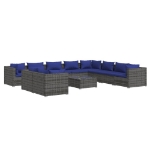 Set Divani da Giardino 11 pz con Cuscini in Polyrattan Grigio