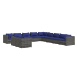 Set Divani da Giardino 11 pz con Cuscini in Polyrattan Grigio