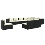 Set Divani da Giardino 10 pz con Cuscini in Polyrattan Nero