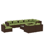 Set Divani da Giardino 10 pz con Cuscini in Polyrattan Marrone