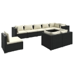 Set Salotto da Giardino 9 pz con Cuscini in Polyrattan Nero