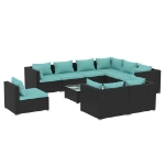 Set Salotto da Giardino 10 pz con Cuscini in Polyrattan Nero