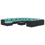 Set Divani da Giardino 13 pz con Cuscini in Polyrattan Nero