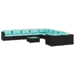 Set Divani da Giardino 11 pz con Cuscini in Polyrattan Nero