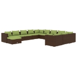 Set Divani da Giardino 12 pz con Cuscini in Polyrattan Marrone