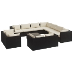 Set Divani da Giardino 12 pz con Cuscini in Polyrattan Nero