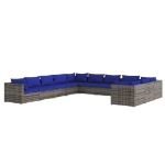 Set Divani da Giardino 11 pz con Cuscini in Polyrattan Grigio