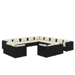 Set Divani da Giardino 13 pz con Cuscini in Polyrattan Nero