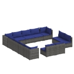 Set Divani da Giardino 13 pz con Cuscini in Polyrattan Grigio