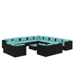 Set Divani da Giardino 14 pz con Cuscini in Polyrattan Nero