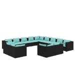 Set Divani da Giardino 13 pz con Cuscini in Polyrattan Nero