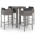 Set da Bar da Giardino 5 pz con Cuscini in Polyrattan Grigio