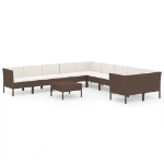 Set Divani da Giardino 11 pz con Cuscini in Polyrattan Marrone