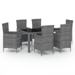 Set da Pranzo per Esterni 7 pz con Cuscini in Polyrattan Grigio