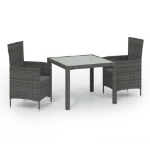 Set da Pranzo per Esterni 3 pz con Cuscini in Polyrattan Grigio