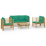 Set Salotto da Giardino 5pz con Cuscini Verdi Bambù