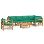 Set Salotto da Giardino 7pz con Cuscini Verdi Bambù