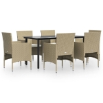 Set da Pranzo da Giardino 7 pz con Cuscini Beige e Nero