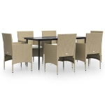 Set da Pranzo da Giardino 7 pz con Cuscini Beige e Nero