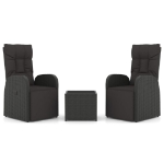 Set Mobili da Giardino 3 pz Nero Polyrattan e Acciaio