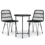 Set da Pranzo da Giardino 3 pz Nero in Polyrattan