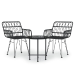 Set da Pranzo da Giardino 3 pz Nero in Polyrattan