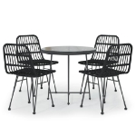 Set da Pranzo da Giardino 5 pz Nero in Polyrattan