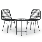 Set da Pranzo da Giardino 3 pz Nero in Polyrattan